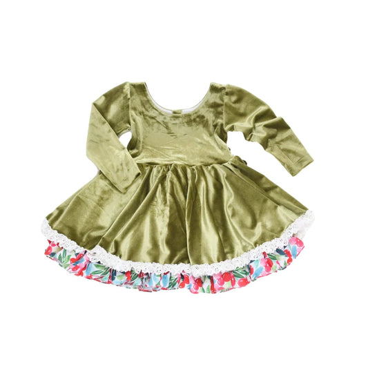 Tabitha Velvet Dress-Green : 12 MO.