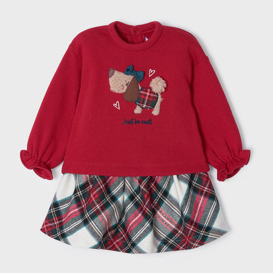 Red Plaid Shirt/Dog Set-Red : 18 Mo.