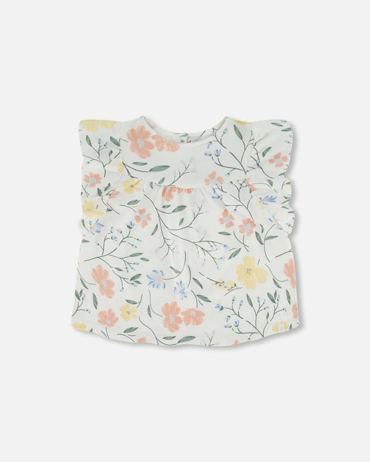 Printed Flower Top/Deux Par Deux